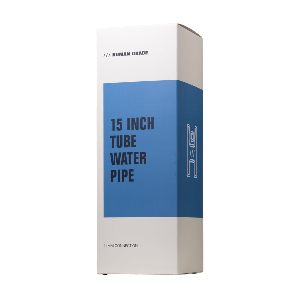 Box of a 15 inch tube water pipe with blue and white design on a white background
