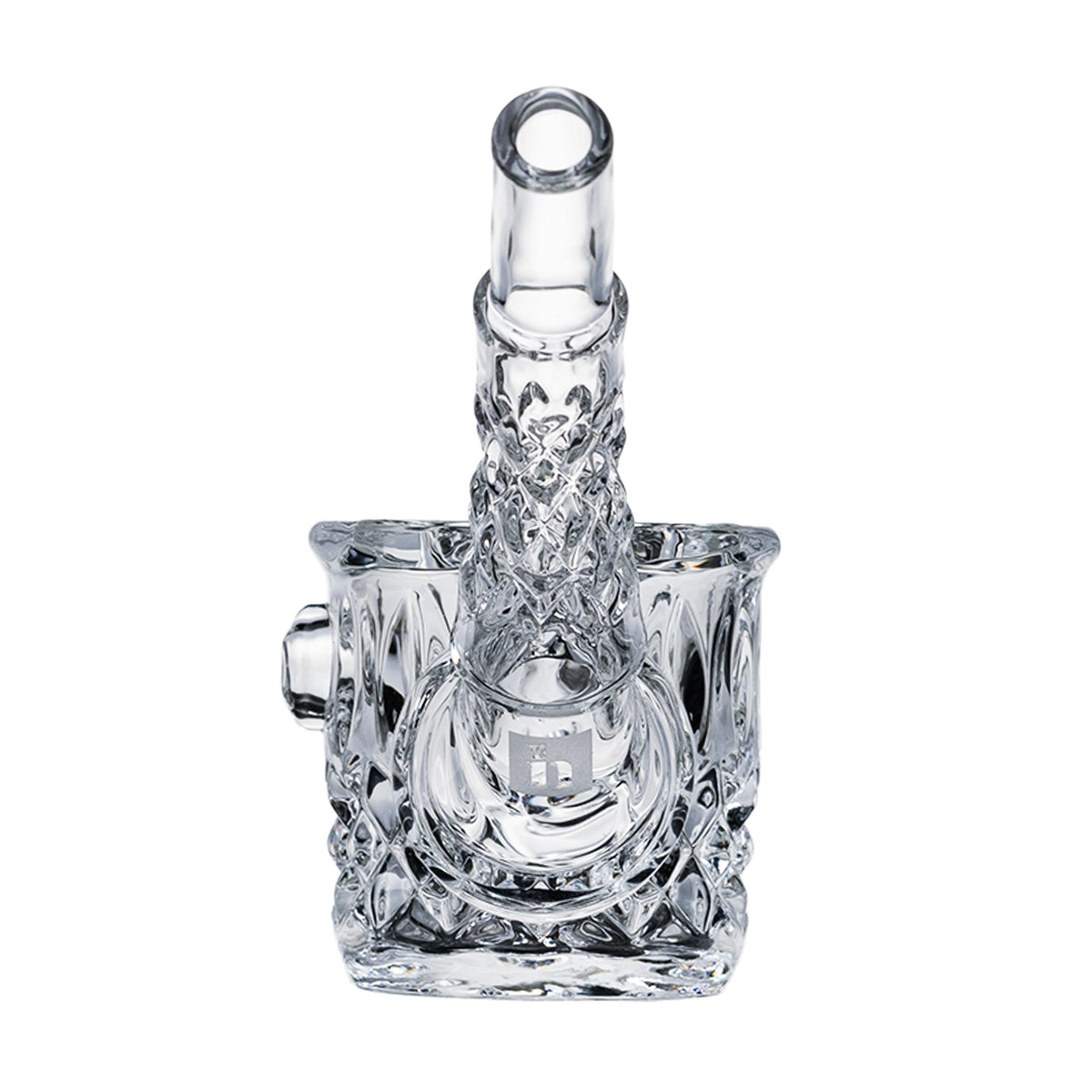Decorative glass weed pipe with intricate design on a white background