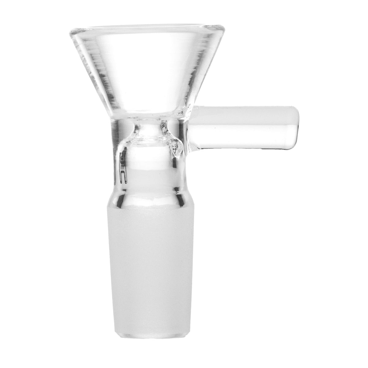 Clear glass 14mm male bowl for water pipe on a white background