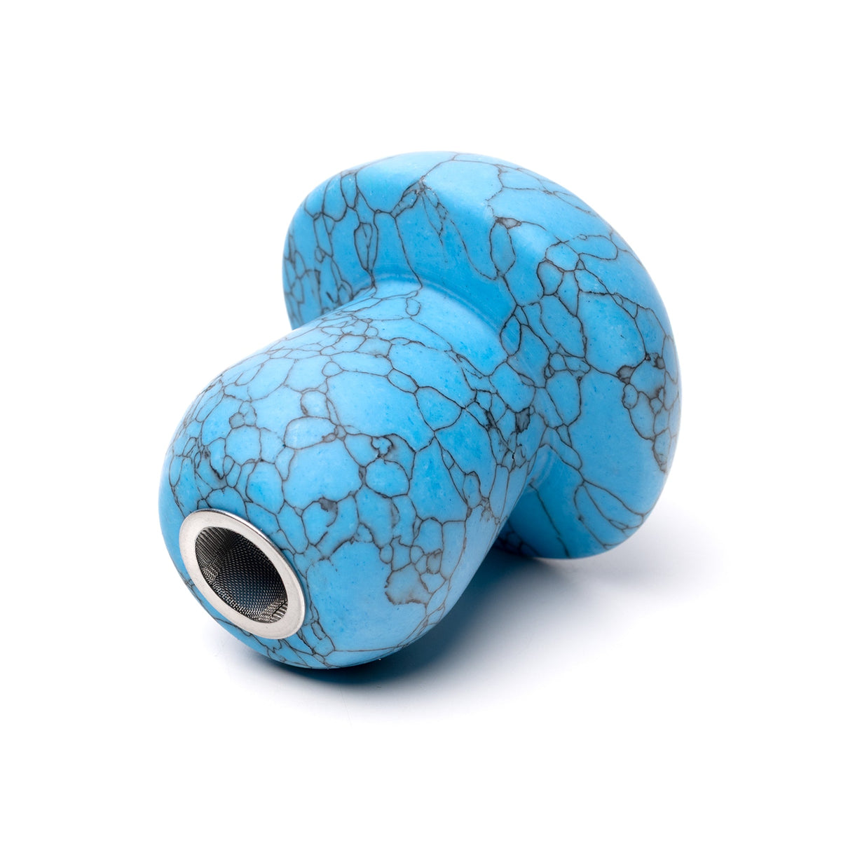 Blue textured Gemstone Pipe with a metallic pipe screen center on a white background