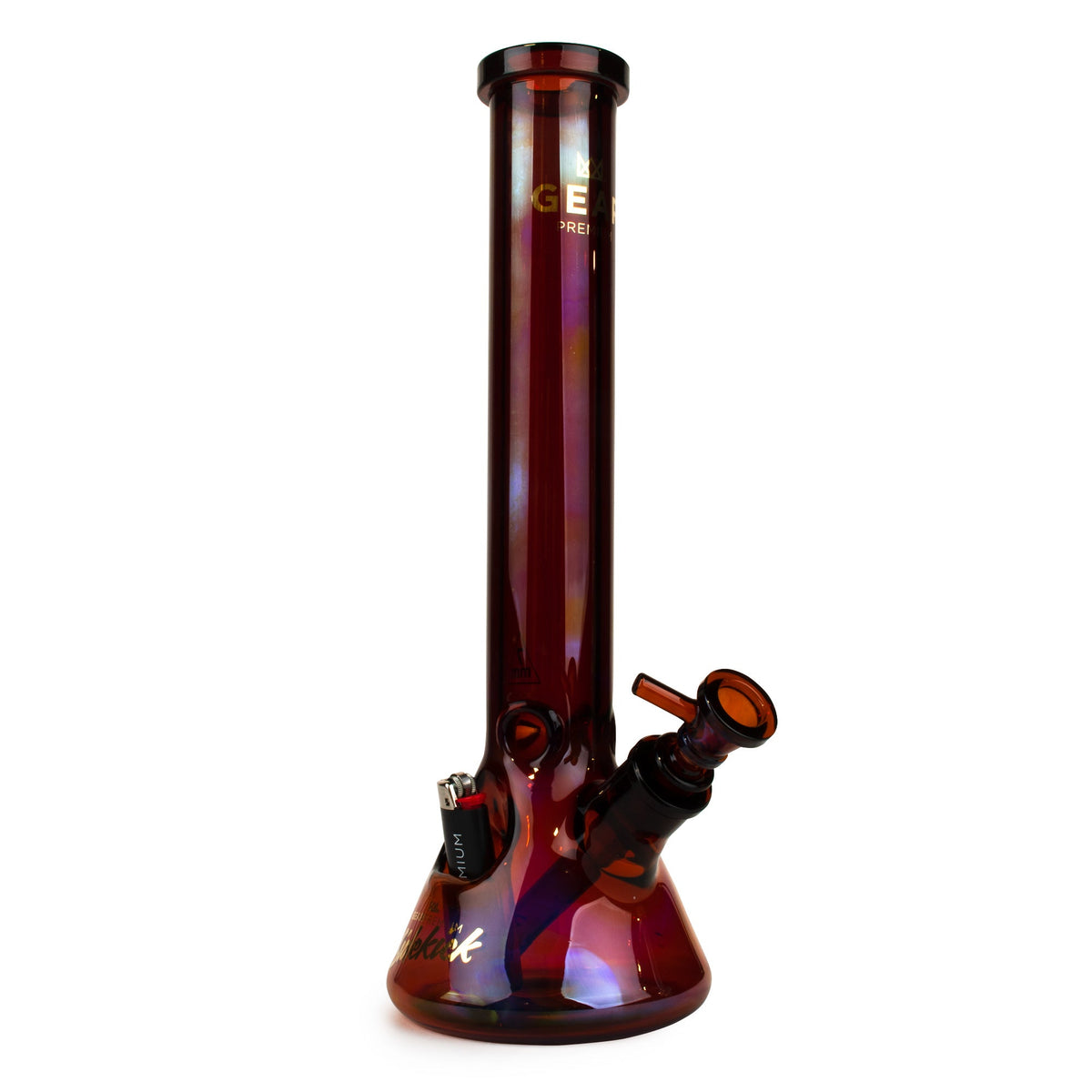 Glass water pipe with a brown and purple gradient on a white background