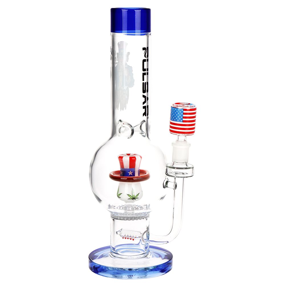 America Hat percolator Glass Bong on white background 