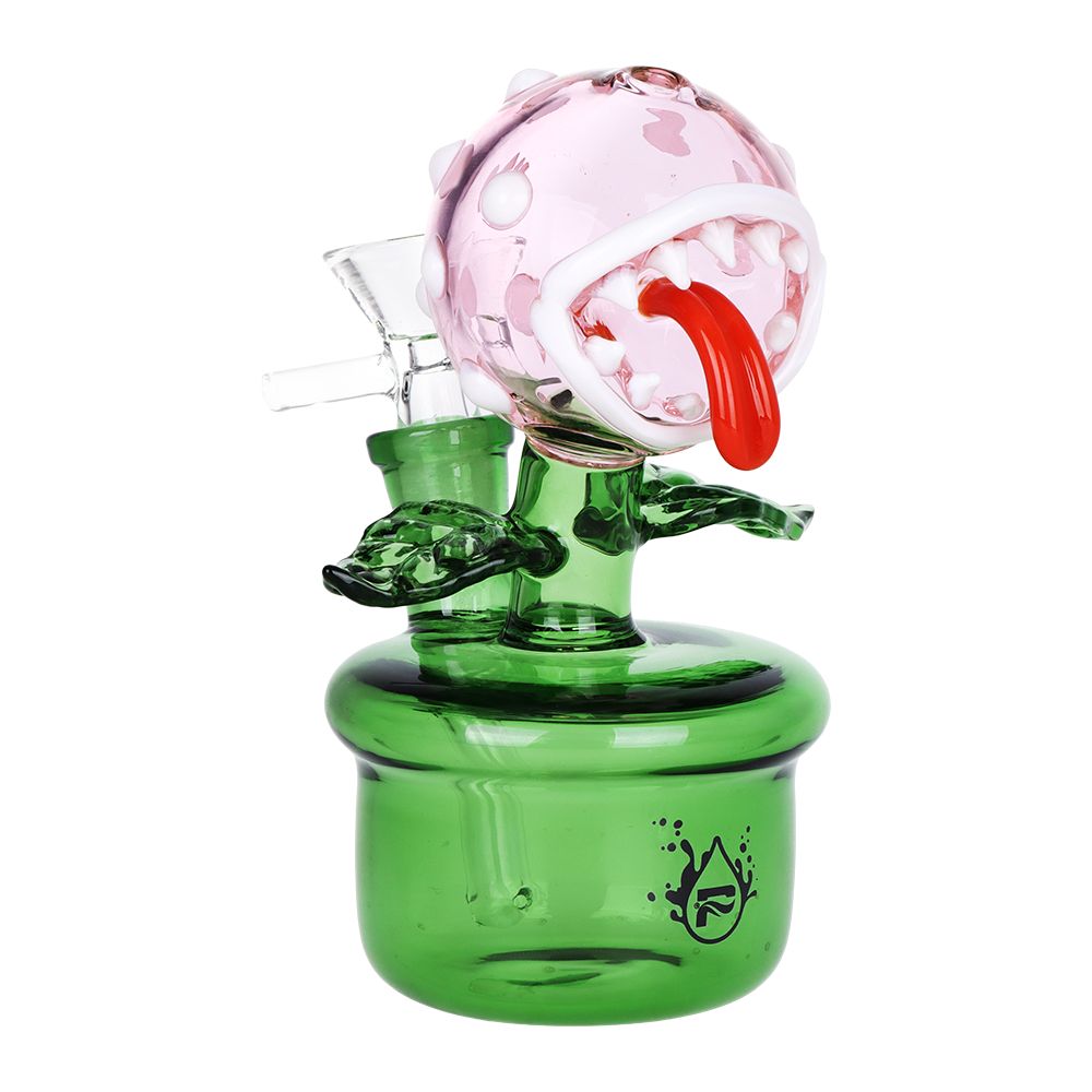 Angry Flower Green and Pink Glass Bong