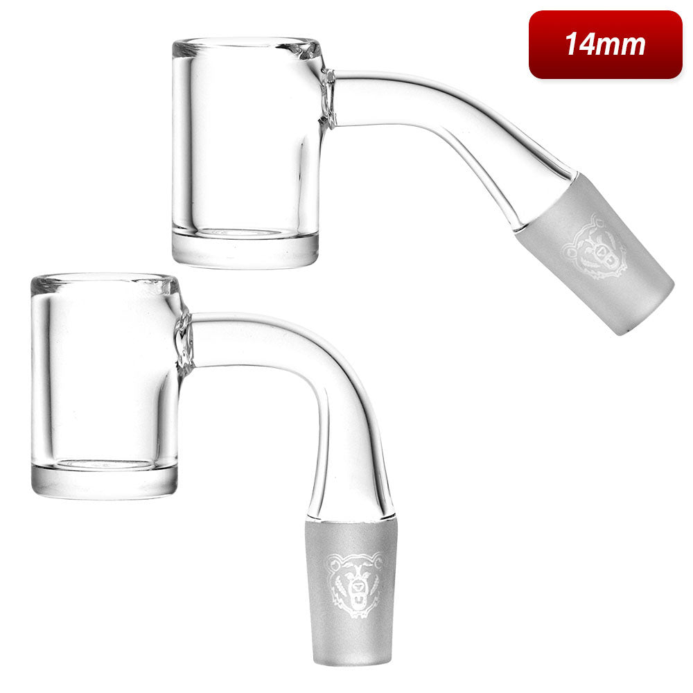 Clear quartz dab nails bangers  attachments with silver bases on a white background, featuring a '14mm' label.