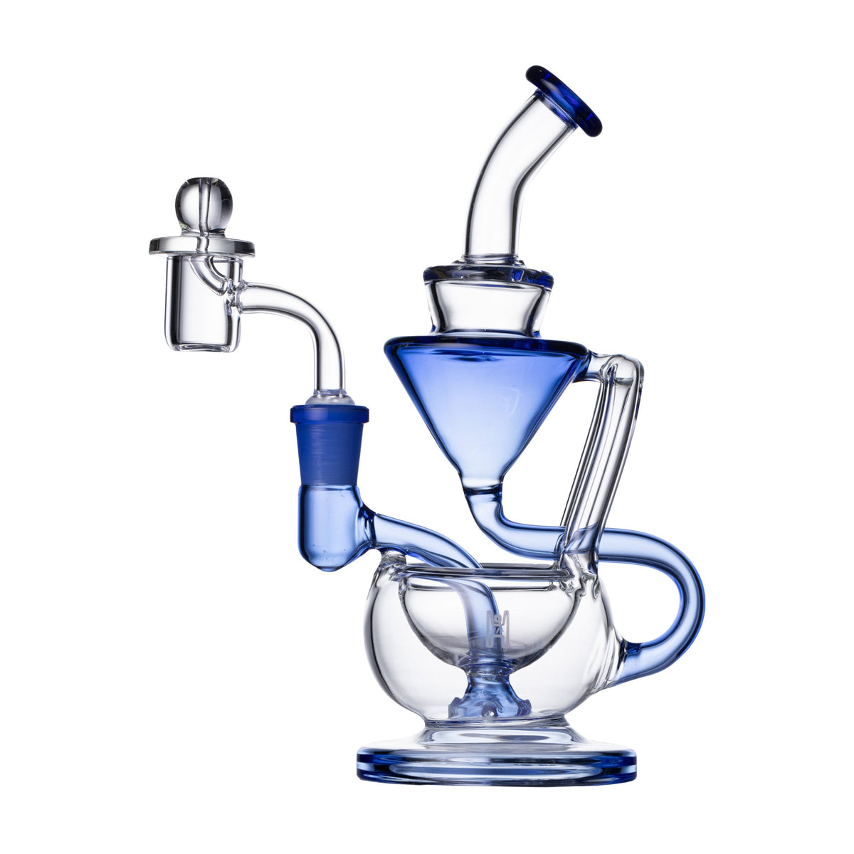 Clear Glass with blue accent glass recycler dab rig