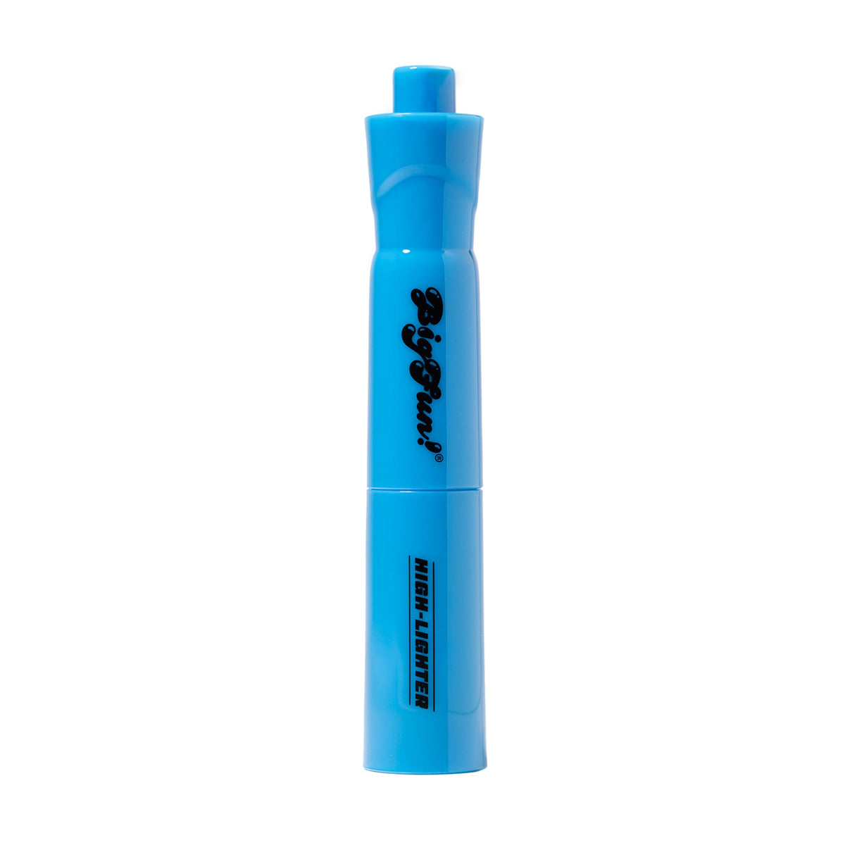 Blue highlighter vape with black text on a white background