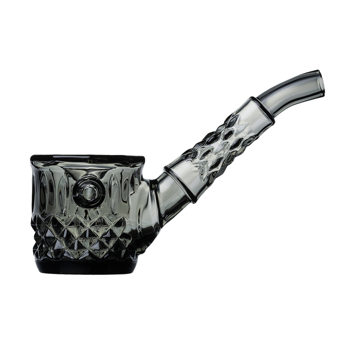 Crystal glass pipe with a textured design on a white background