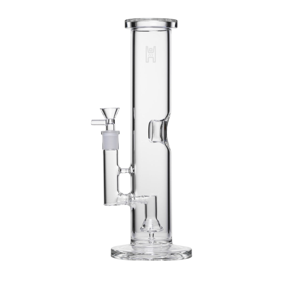 Clear Glass Well construction Bong on white background 