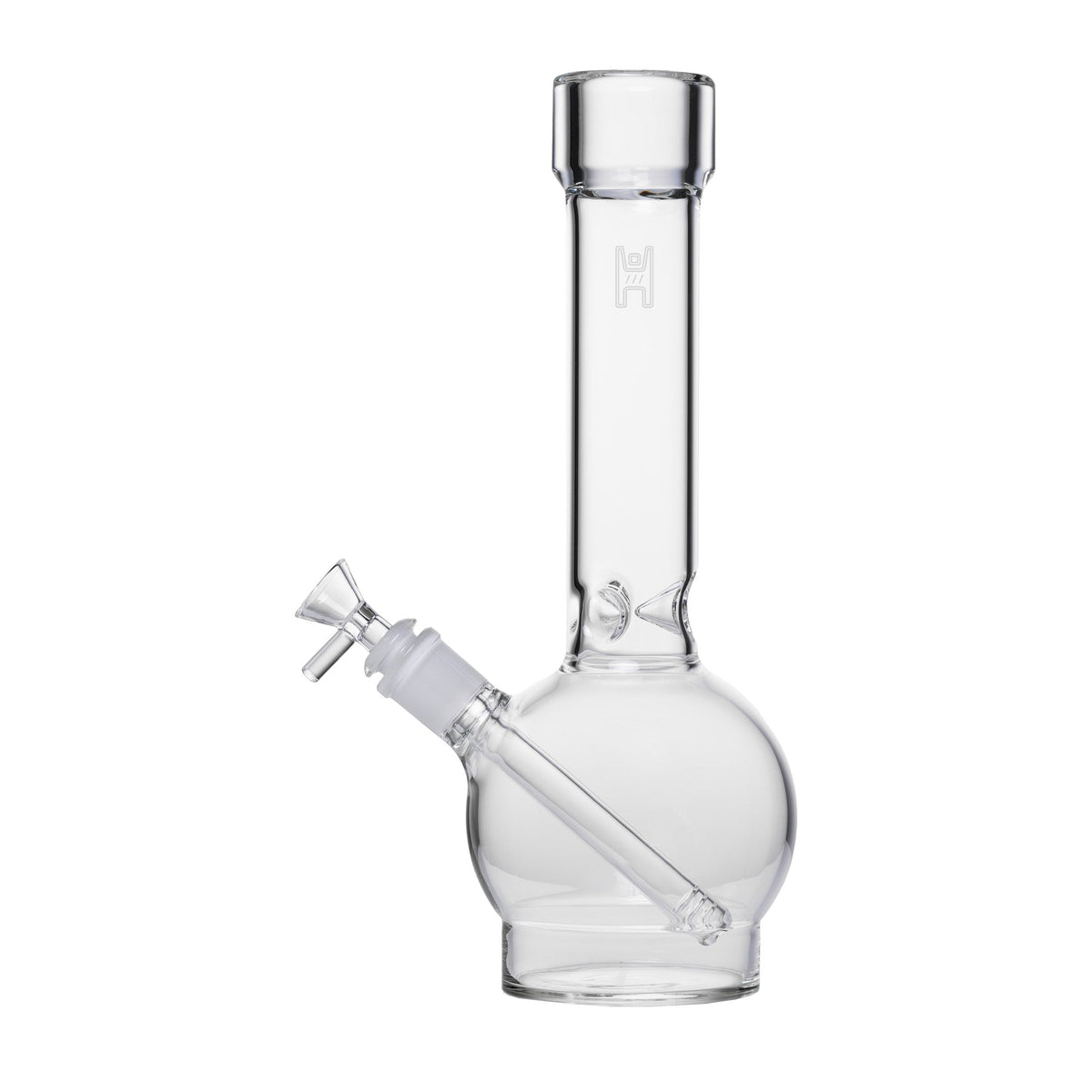 Clear large glass smoking device with a white background