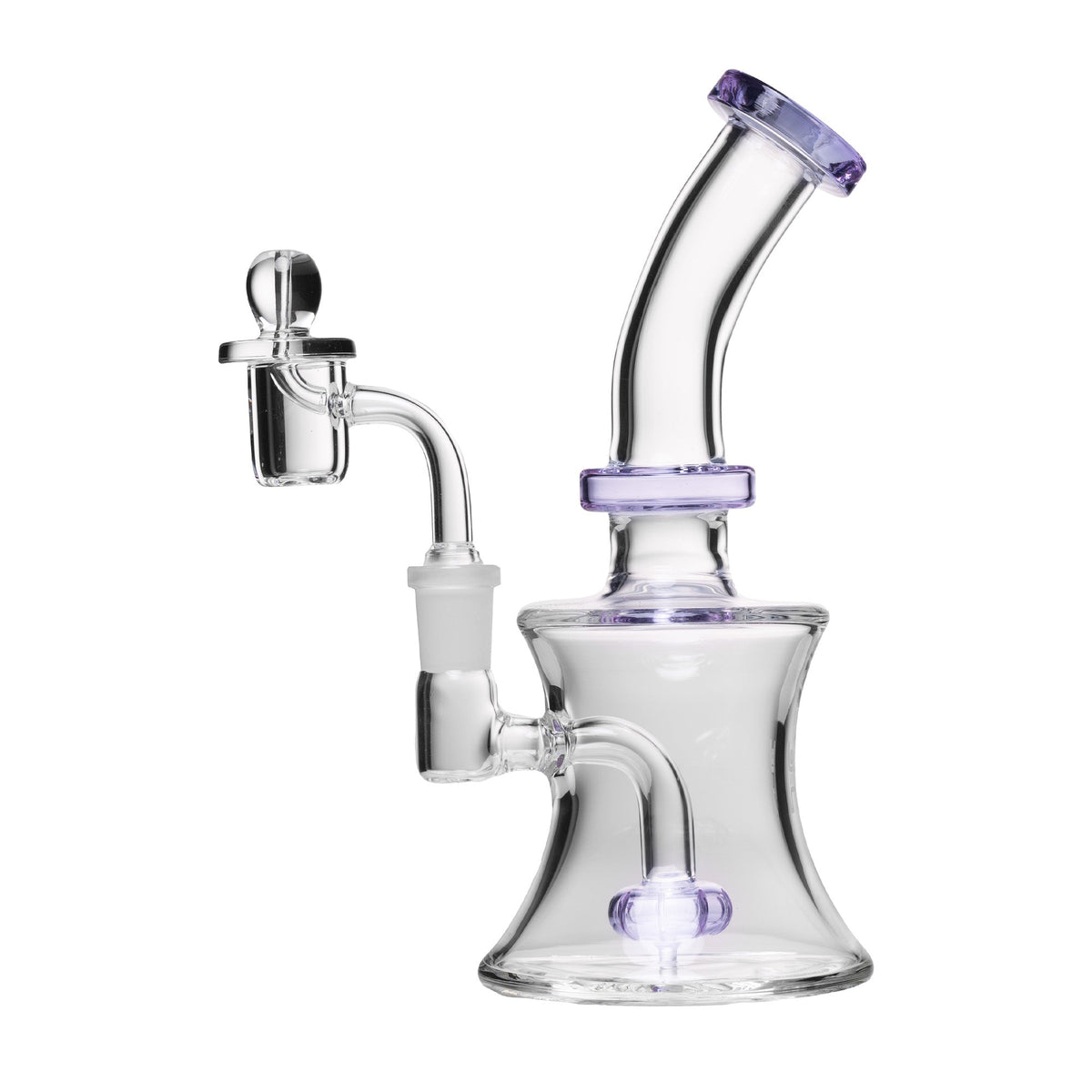 Clear glass dab rig kit banger and carb cap with purple accents