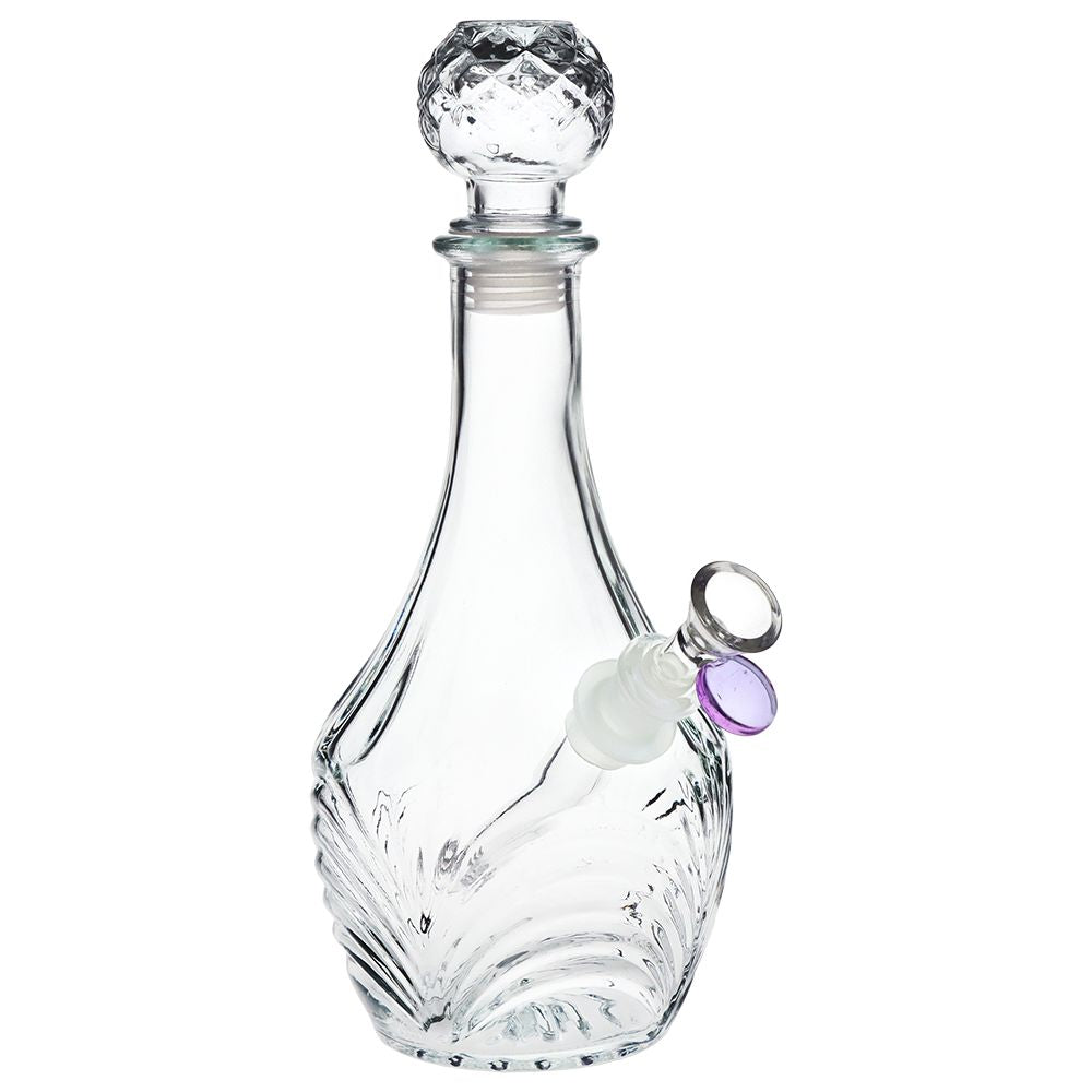 Clear glass  Bong decanter with decorative stopper on a white background