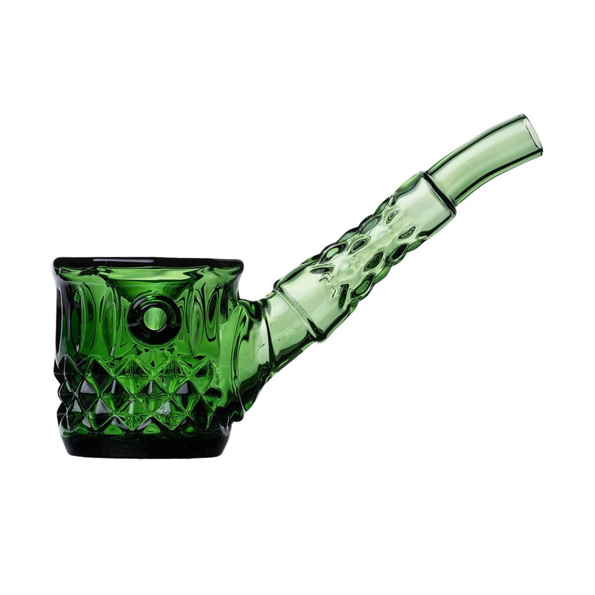 Green glass pipe on a white background