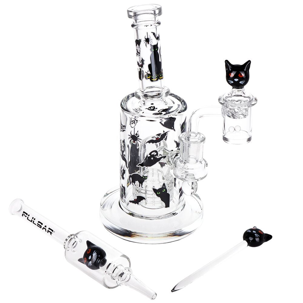 Glass Scary Cat Glass Dab Rig Set With rig, banger, dab straw and dab tool
