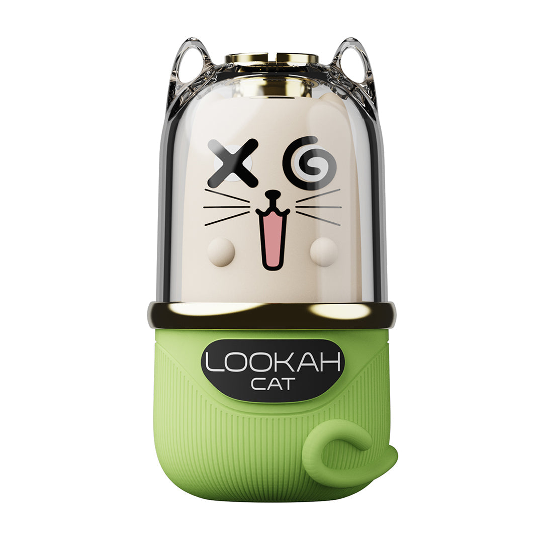 Green Lookah Cat cart battery device with a cat face design on a white background