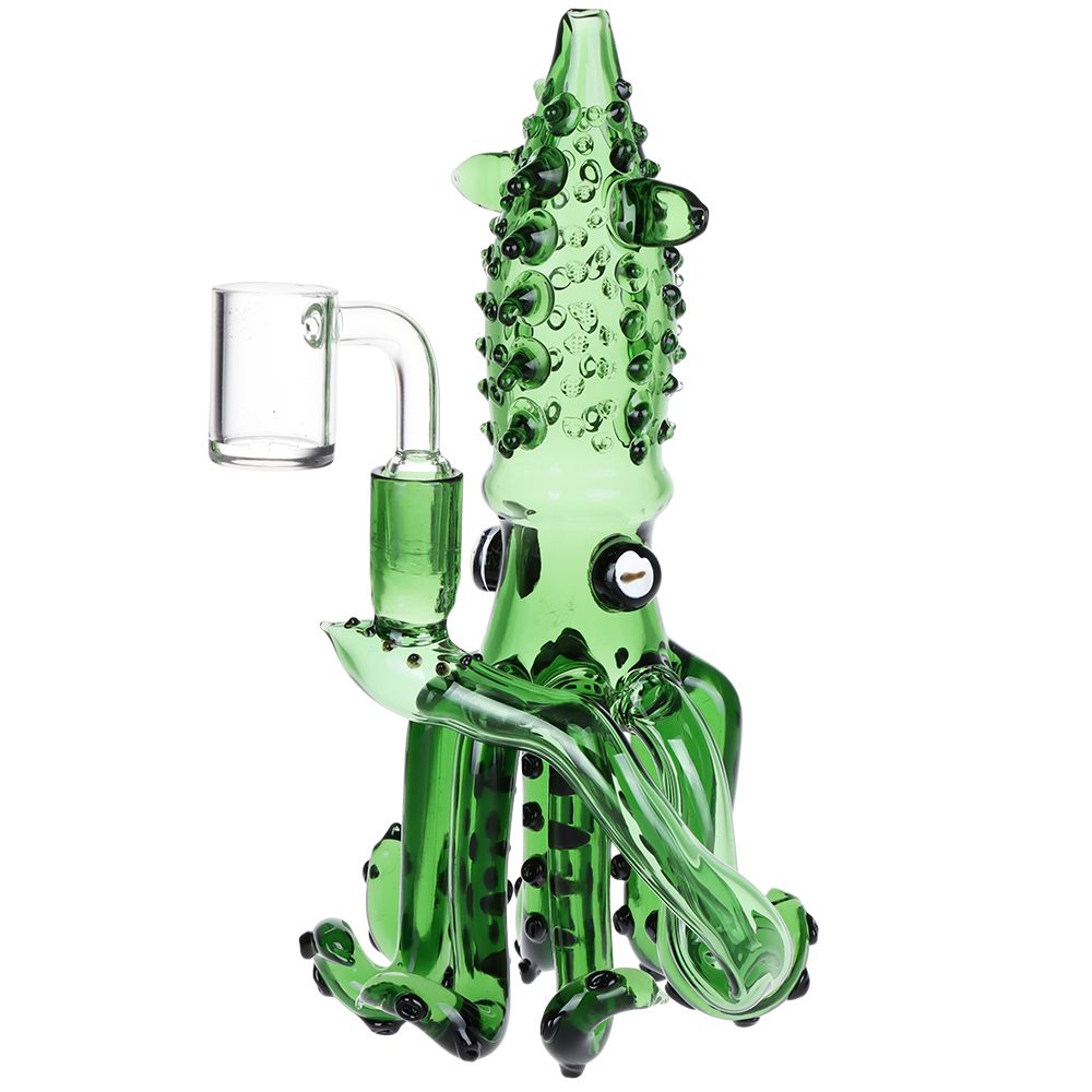 Green glass octopus water pipe on a white background