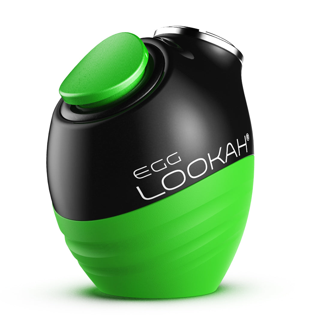 Green and black Lookah Egg vape device on a white background