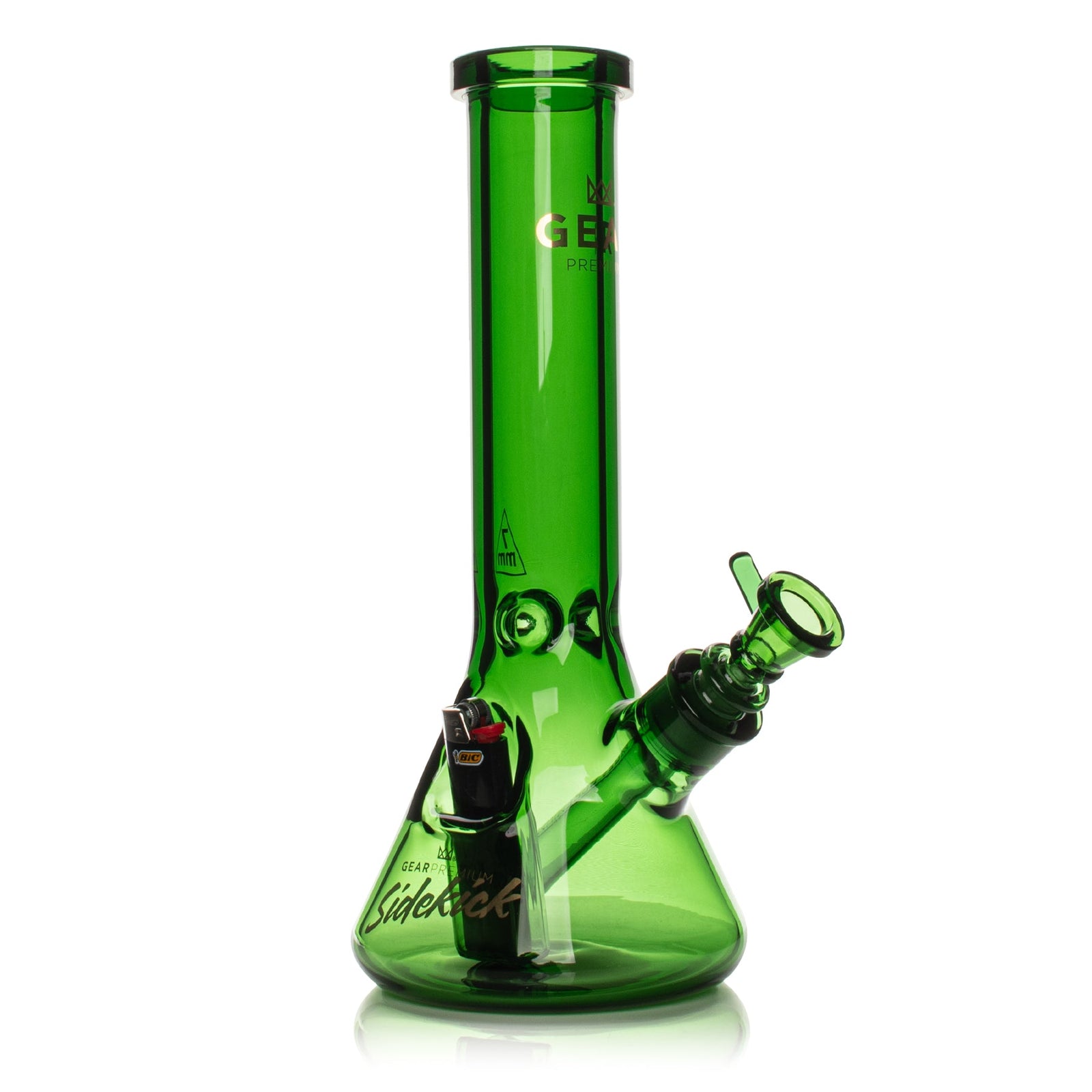 Green glass water pipe on a white background