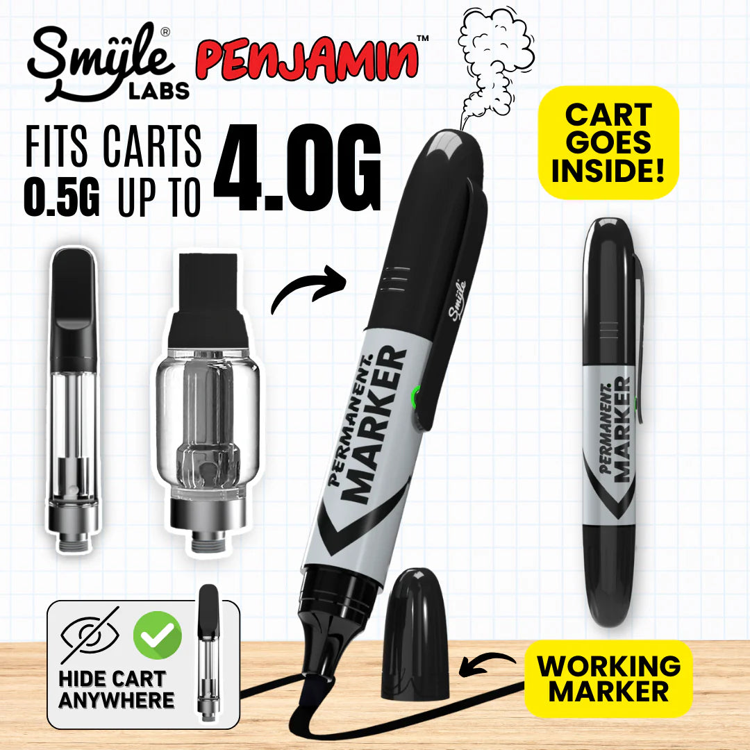Smile Labs Penjamin permanent marker with vape cart compatibility on a white background