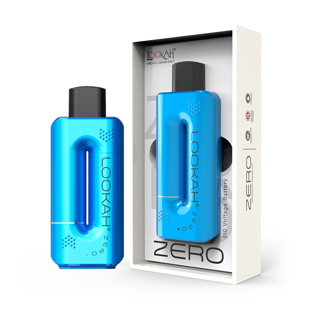 Blue Lookah ZERO vaping device with packaging on a white background