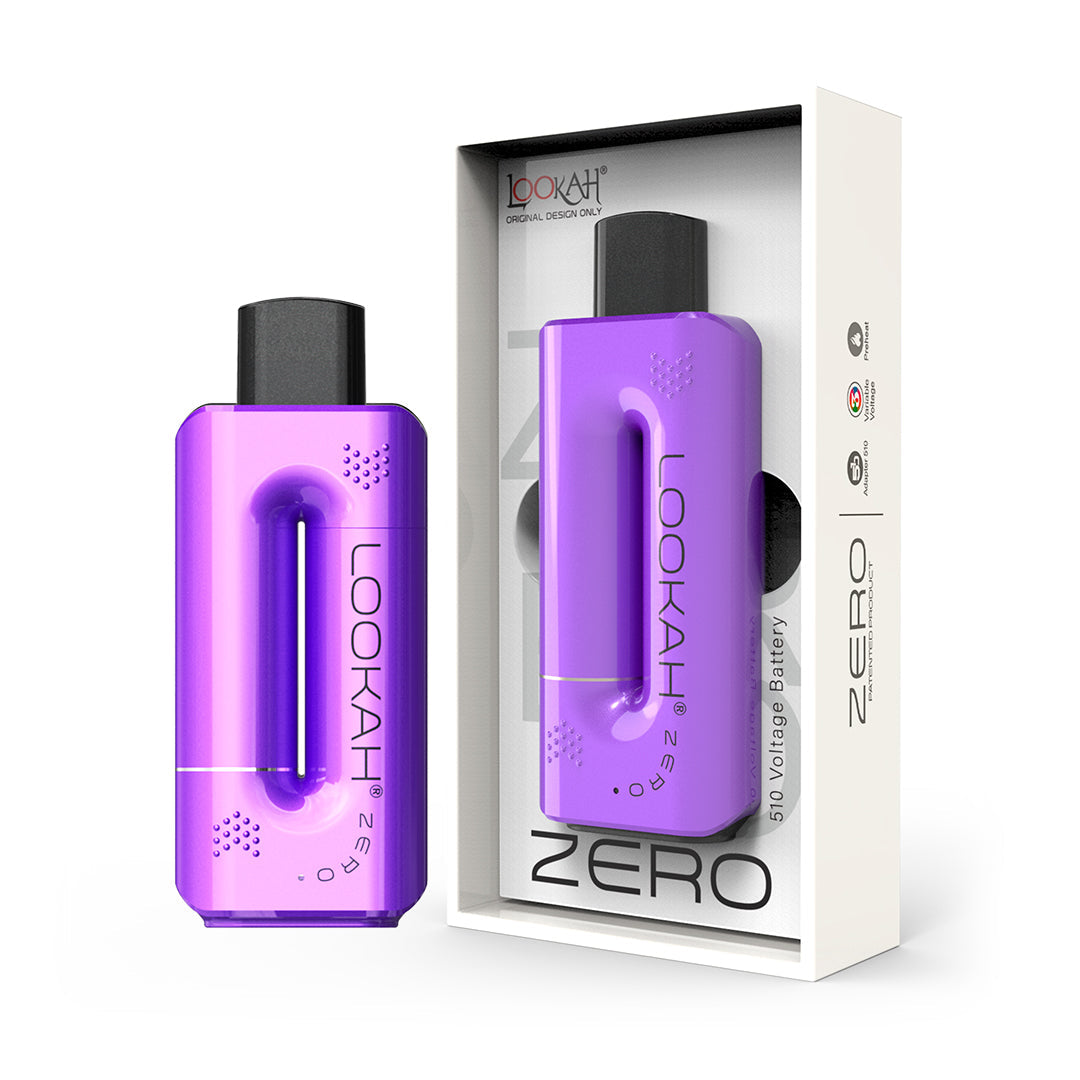 Purple Lookah ZERO vape battery in packaging on a white background
