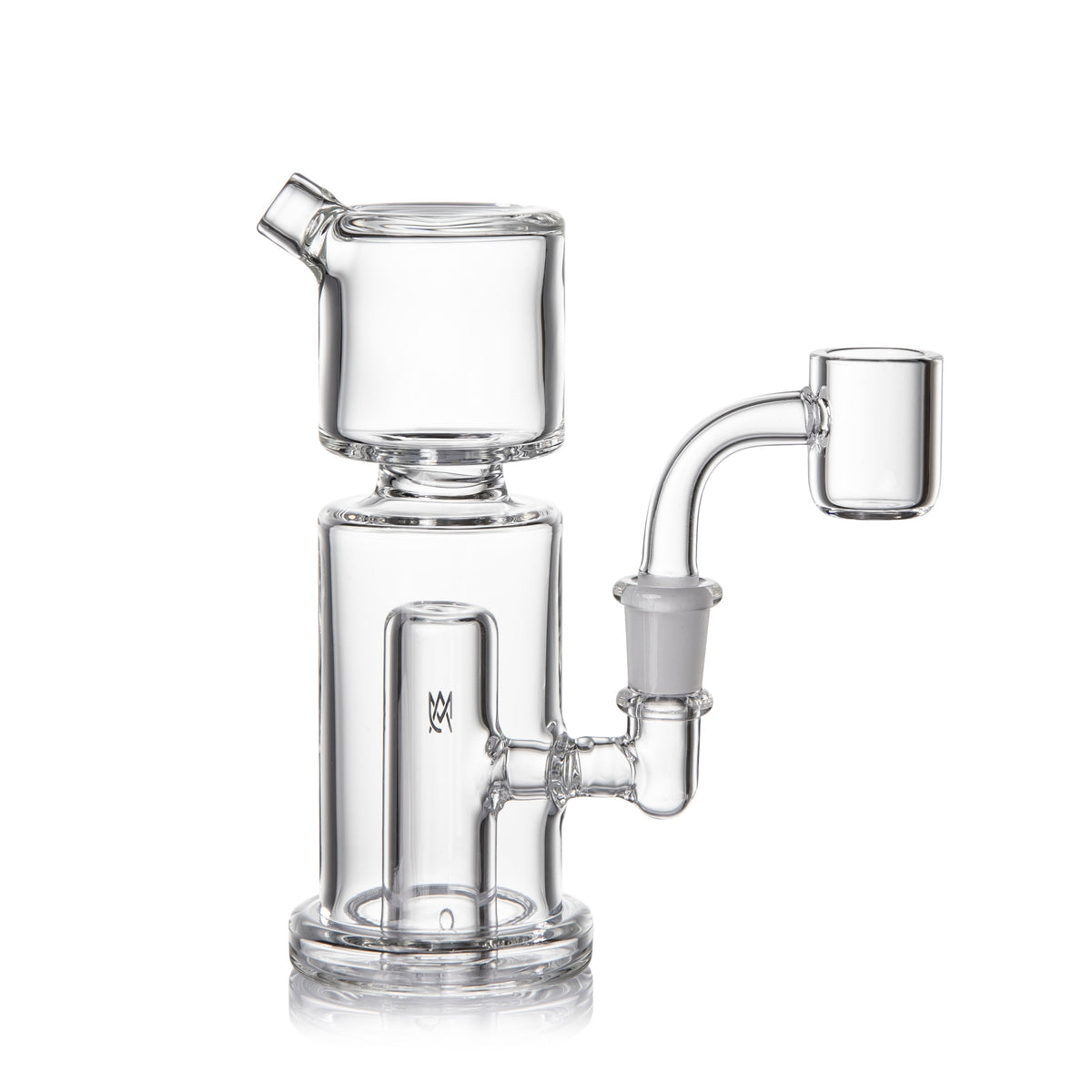 Clear glass water pipe with quartz banger  on a white background