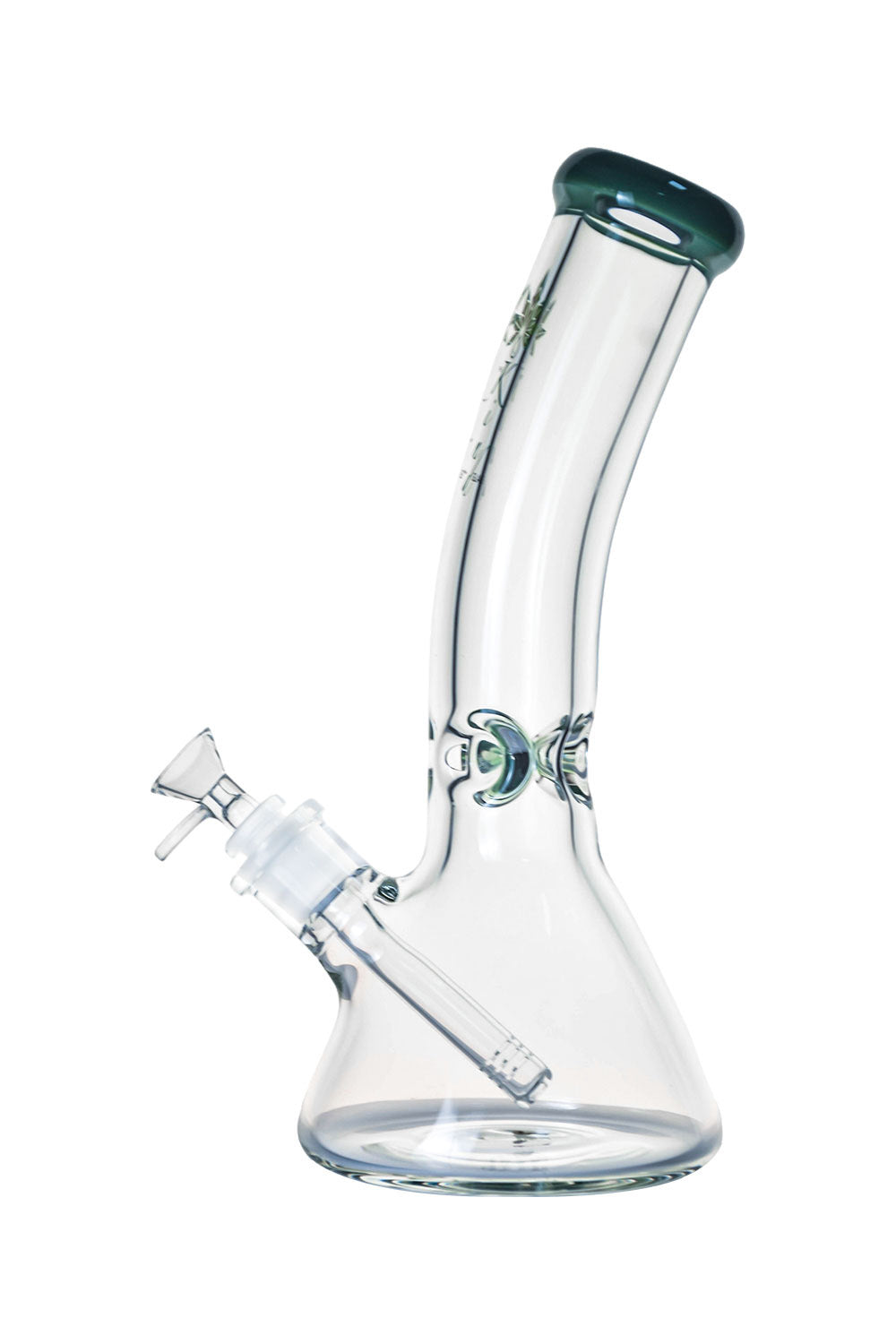9mm Clear Thick Glass Bent Neck Bong Medium Size with Downstem and Flower Bowl on white background.