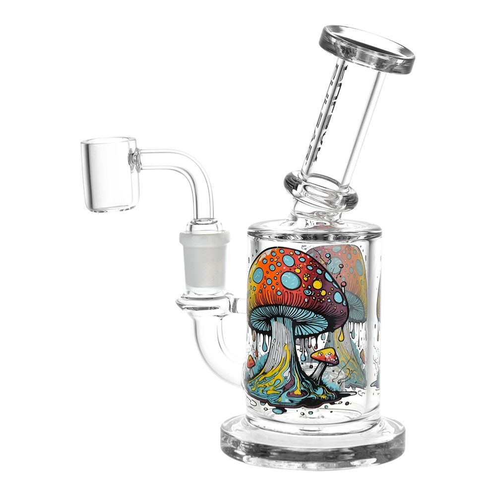 Glass Wax Rig with a colorful mushroom design on a white background