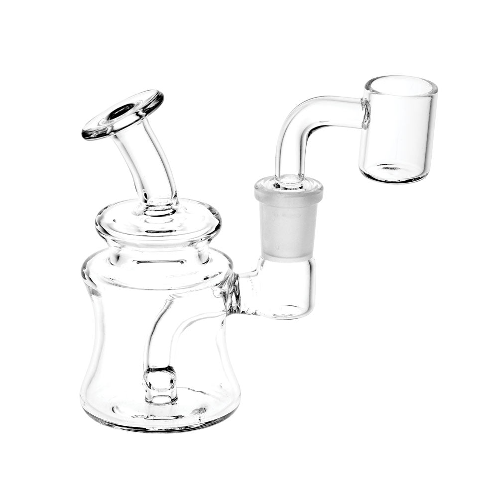 Best Cheap Clear glass mini dab rig with quartz banger nail on a white background