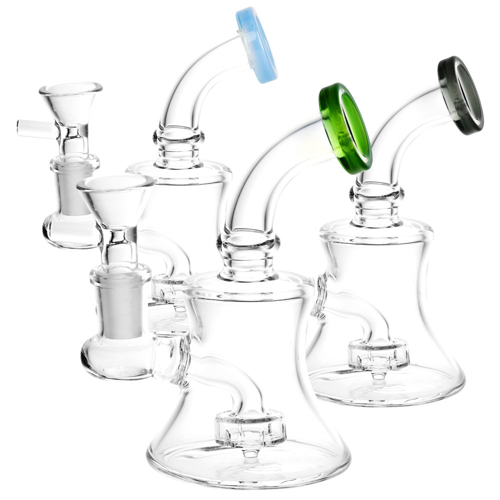3 glass percolator bongs on white background 