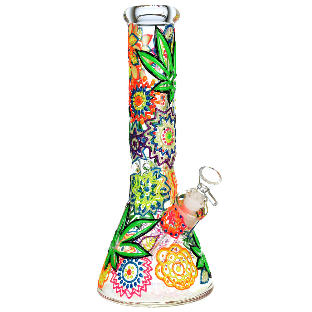 Mandala Hemp Leaf Beaker Bong - 13 IN