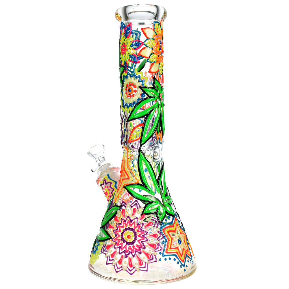 Mandala Hemp Leaf Beaker Bong - 13 IN