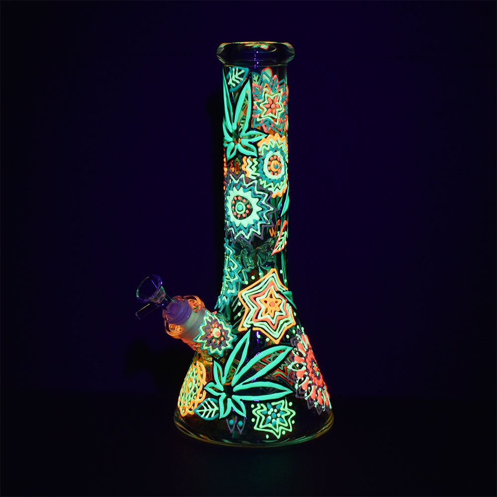 Mandala Hemp Leaf Beaker Bong - 13 IN