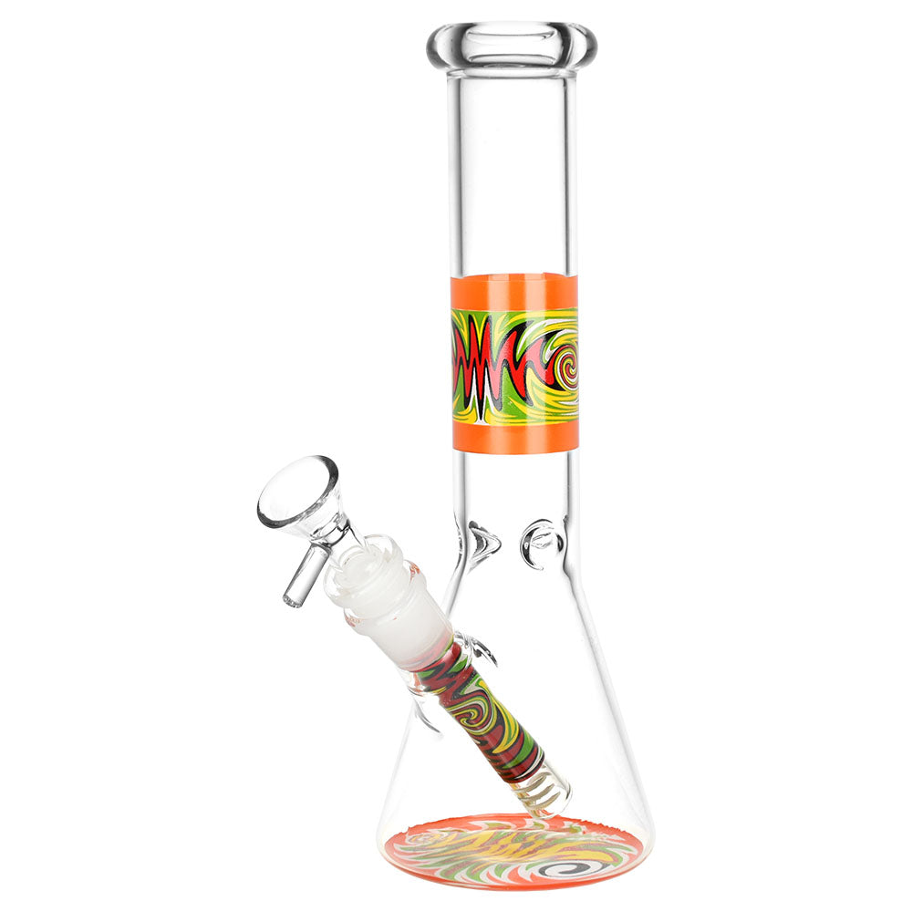 Glass bong with colorful design on a white background