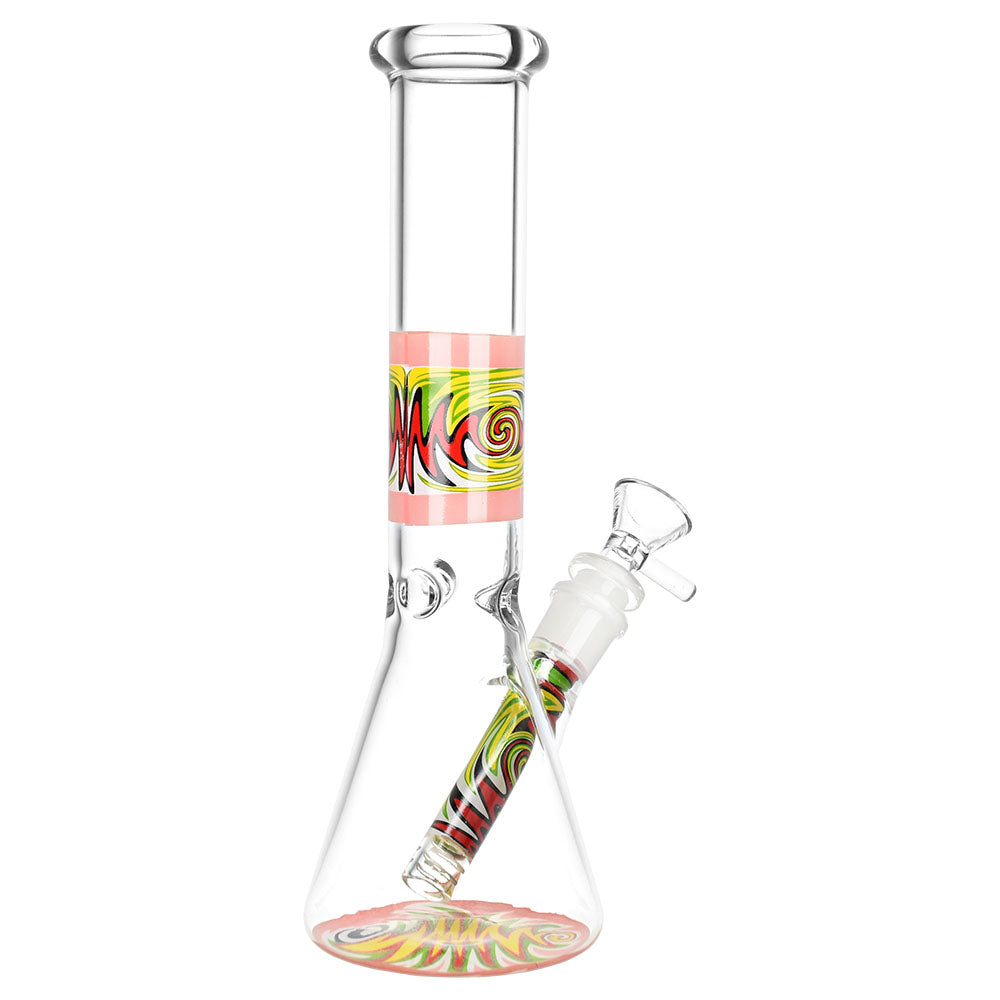 Glass water pipe with colorful design on a white background