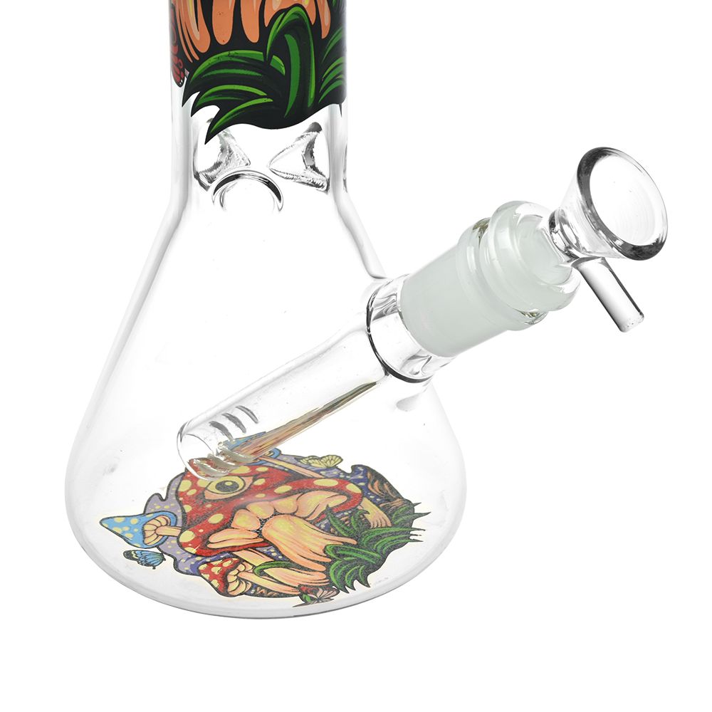 Glass Water Pipe with colorful designs on a white background