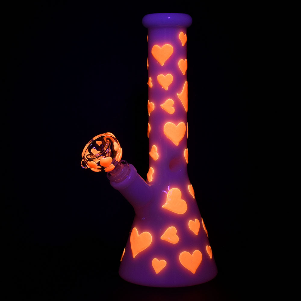 Large Valentines Day Heart Glow In The Dark Beaker Bong