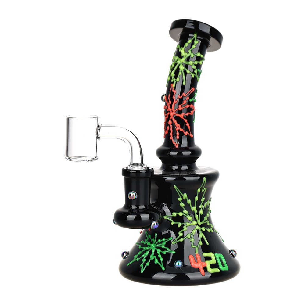 420 Neon Hemp Leaf Glow In The Dark Dab Rig - 6.5&quot;