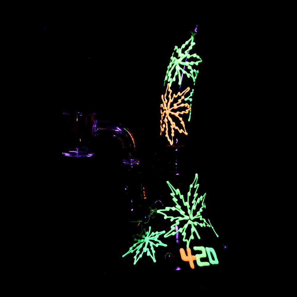 420 Neon Hemp Leaf Glow In The Dark Dab Rig - 6.5&quot;