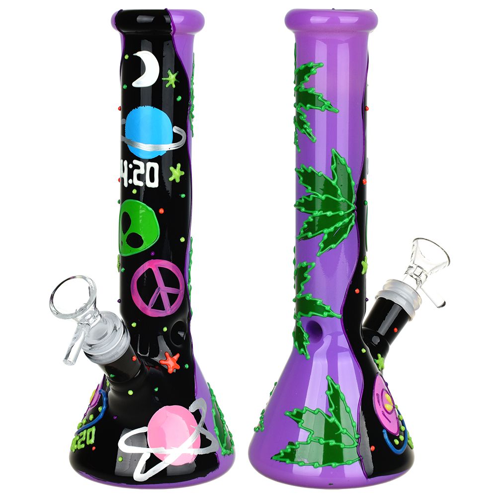 420 Beam Me Up Beaker Glow In The Dark Glass Bong