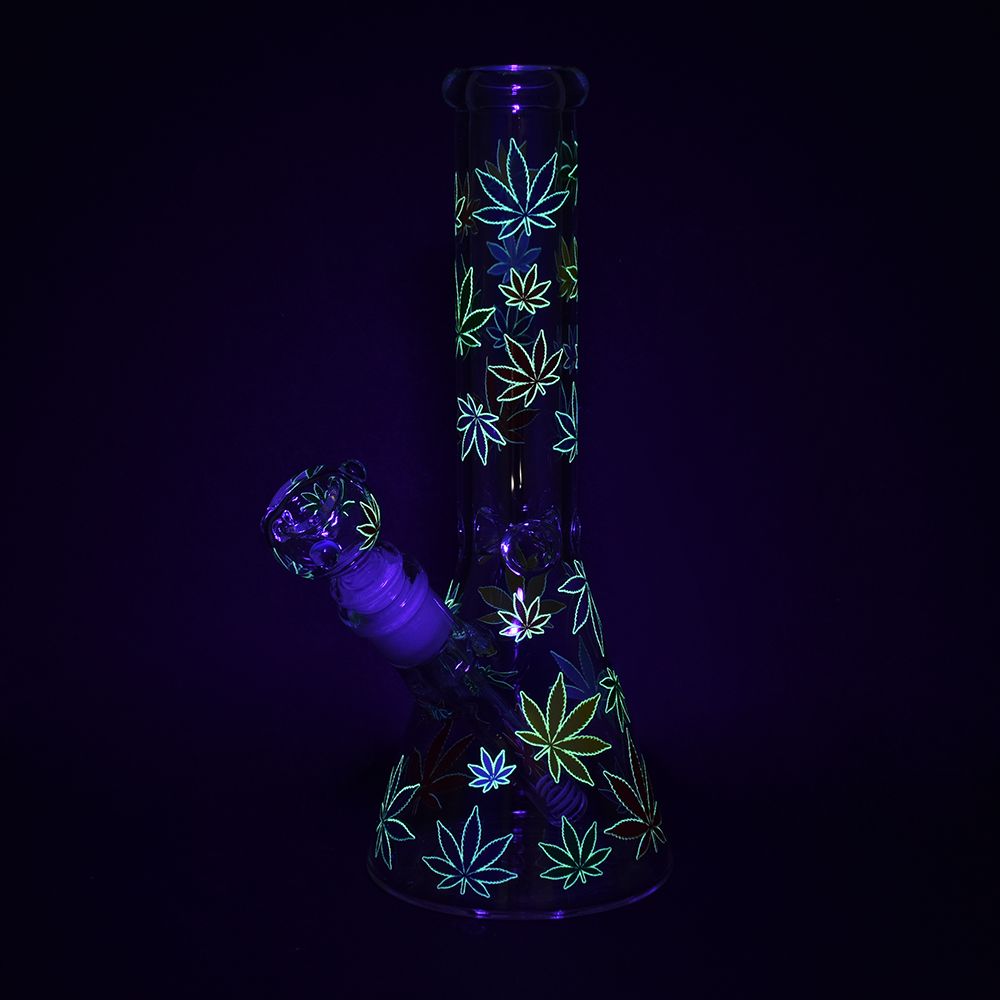 Rainbow Glow Leaf Beaker Glass Bong