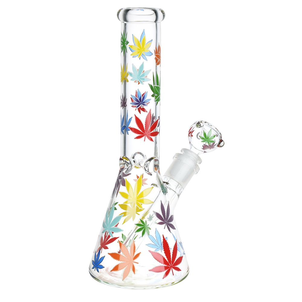 Rainbow Glow Leaf Beaker Glass Bong