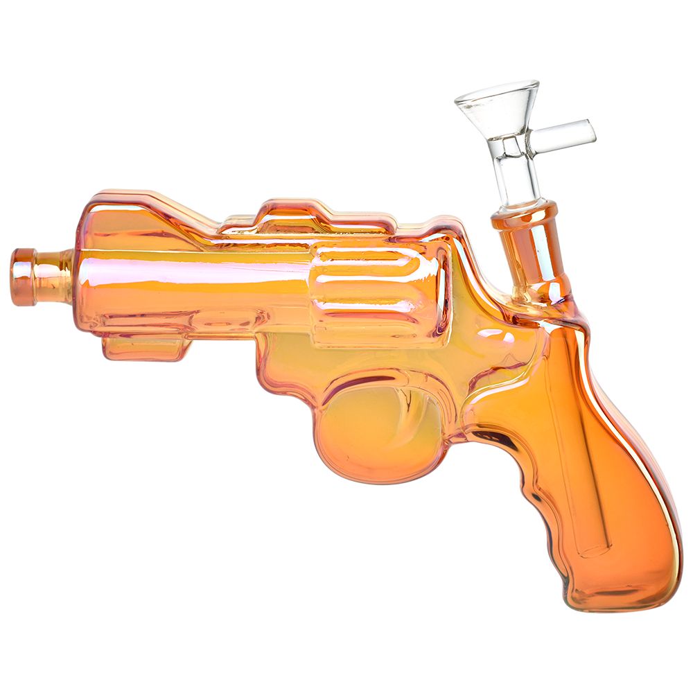 Revolver Handgun Electroplated Glass Bong - 8 IN