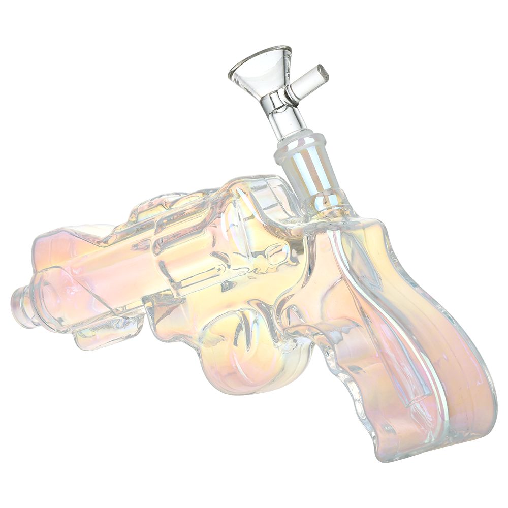 Revolver Handgun Electroplated Glass Bong - 8 IN