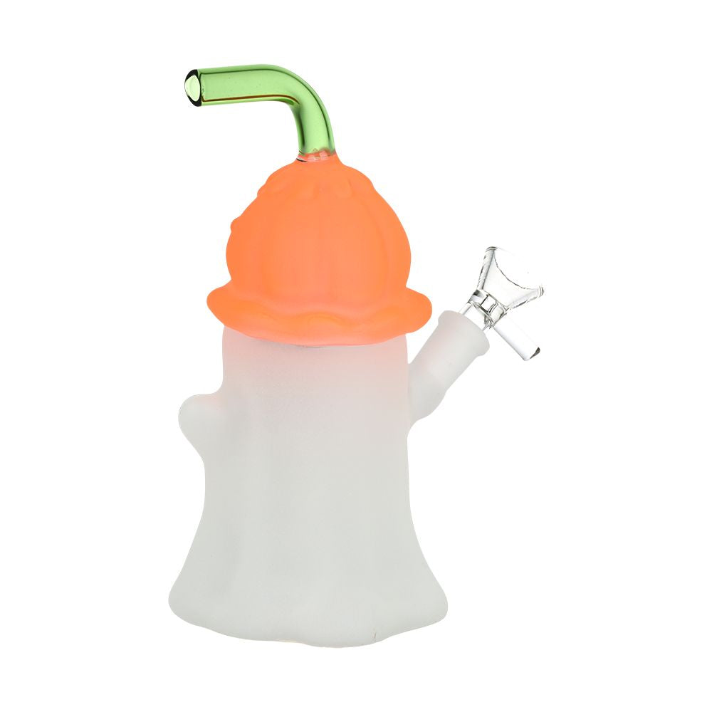 Pumpkin Head Ghost Glow In The Dark Glass Water Pipe - 7.25&quot;