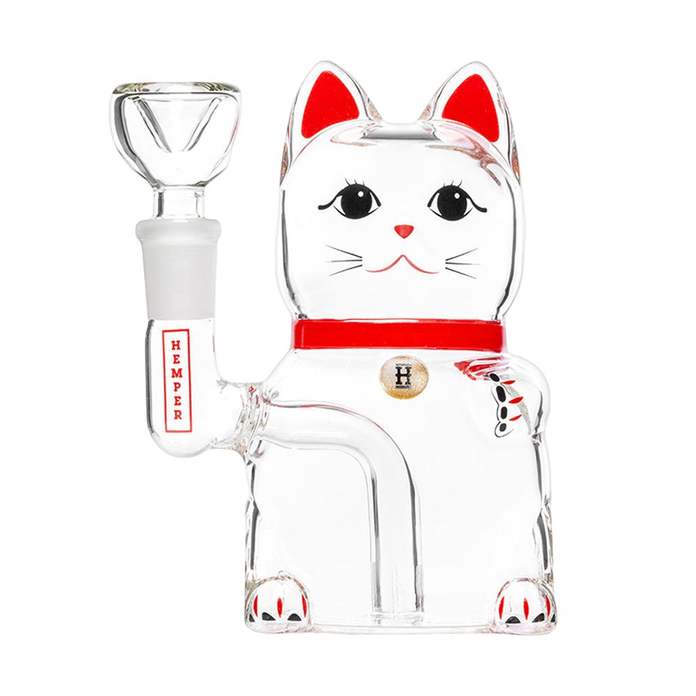 Lucky Money Cat Glass Water Pipe