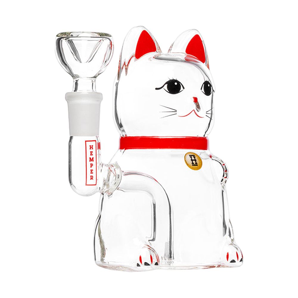 Lucky Money Cat Glass Water Pipe