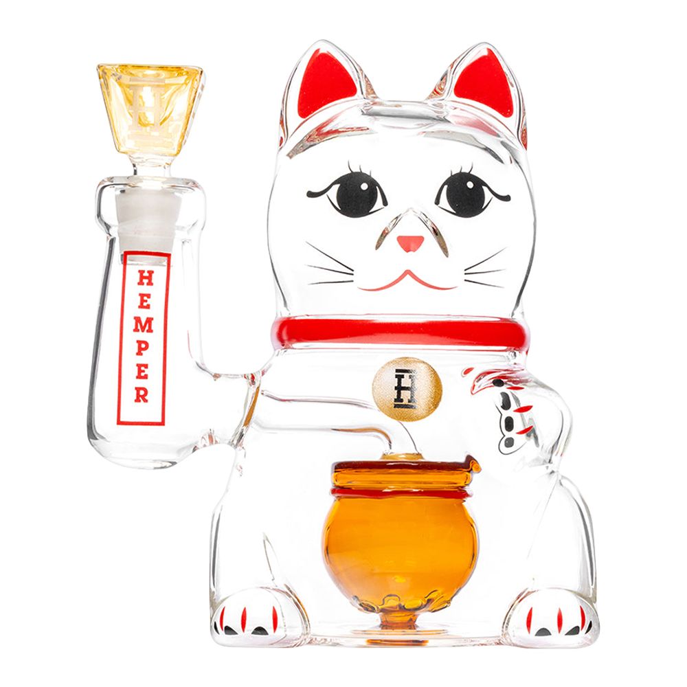 Lucky Money Cat Glass Water Pipe