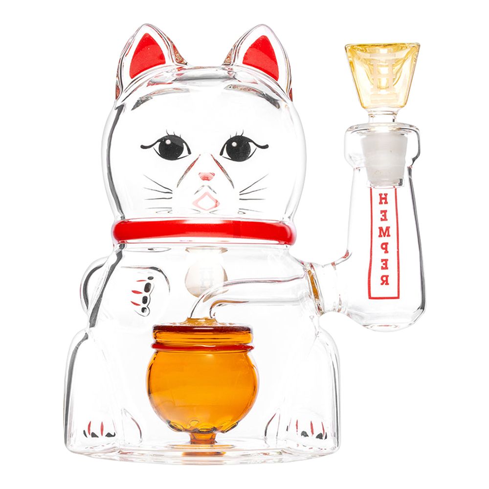 Lucky Money Cat Glass Water Pipe