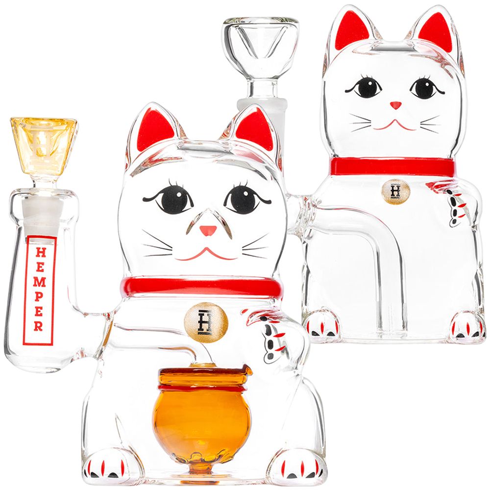 Lucky Money Cat Glass Water Pipe