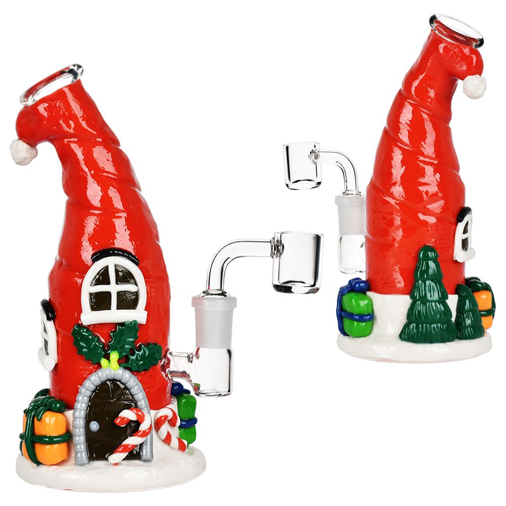 Santa Cap Elf House Resin On Glass Dab Rig - 7.5&quot;